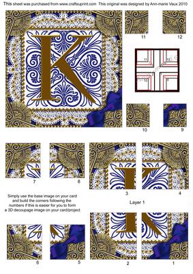 Vintage Blue K Monogram All 4 Corner Stacker Card Front