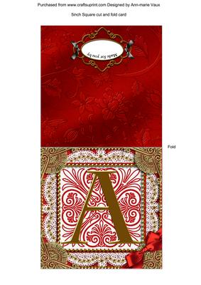 Vintage Red a Monogram Portrait Fold Card