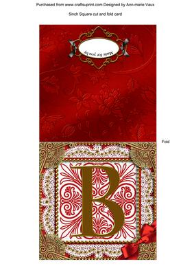 Vintage Red B Monogram Portrait Fold Card