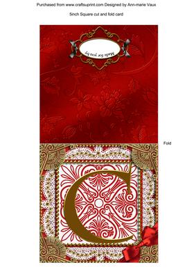 Vintage Red C Monogram Portrait Fold Card