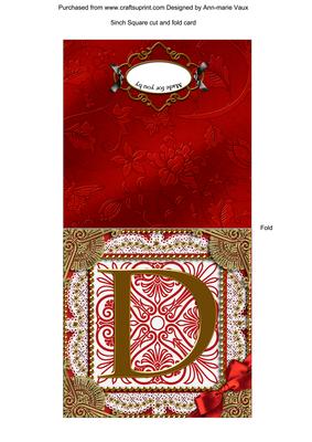 Vintage Red D Monogram Portrait Fold Card