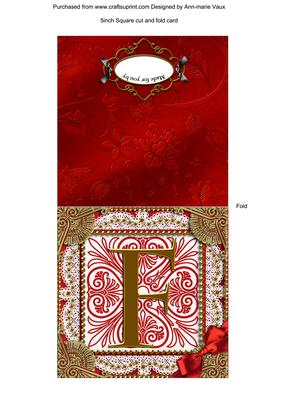 Vintage Red F Monogram Portrait Fold Card
