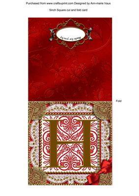 Vintage Red H Monogram Portrait Fold Card
