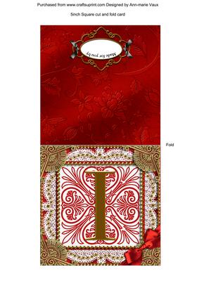 Vintage Red I Monogram Portrait Fold Card