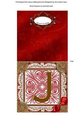Vintage Red J Monogram Portrait Fold Card