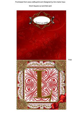 Vintage Red L Monogram Portrait Fold Card