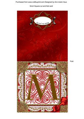 Vintage Red m Monogram Portrait Fold Card