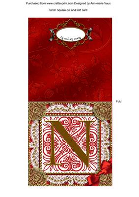 Vintage Red N Monogram Portrait Fold Card