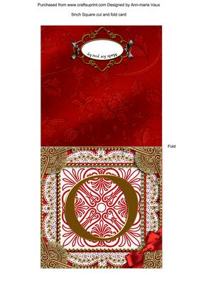 Vintage Red O Monogram Portrait Fold Card