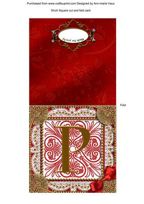 Vintage Red P Monogram Portrait Fold Card