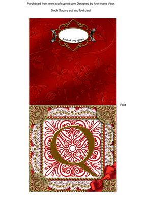 Vintage Red Q Monogram Portrait Fold Card
