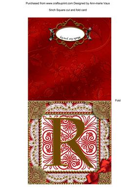 Vintage Red R Monogram Portrait Fold Card