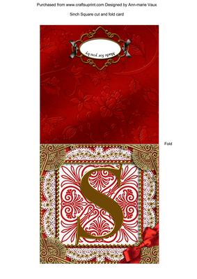 Vintage Red S Monogram Portrait Fold Card