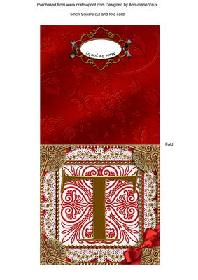 Vintage Red T Monogram Portrait Fold Card