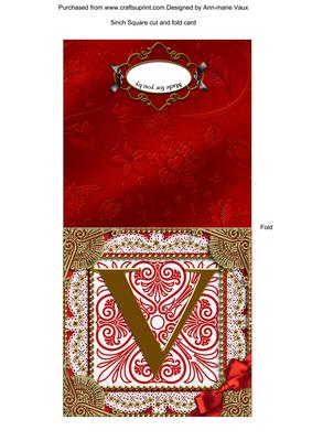 Vintage Red V Monogram Portrait Fold Card