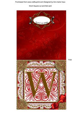 Vintage Red W Monogram Portrait Fold Card
