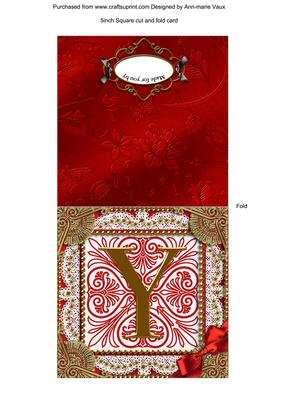 Vintage Red Y Monogram Portrait Fold Card
