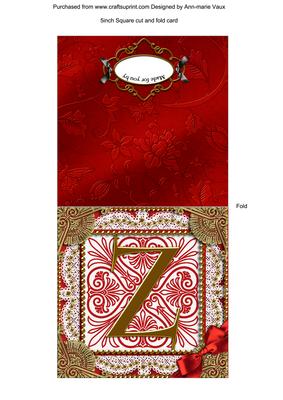 Vintage Red Z Monogram Portrait Fold Card