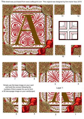 Vintage Red a Monogram All 4 Corner Stacker Card Front