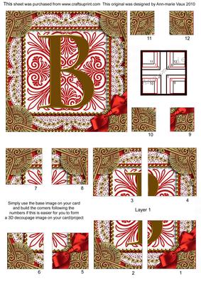 Vintage Red B Monogram All 4 Corner Stacker Card Front