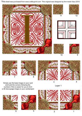 Vintage Red I Monogram All 4 Corner Stacker Card Front