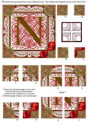 Vintage Red N Monogram All 4 Corner Stacker Card Front