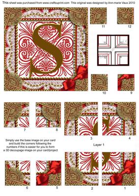 Vintage Red S Monogram All 4 Corner Stacker Card Front