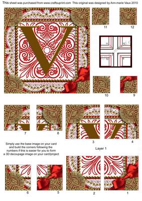 Vintage Red V Monogram All 4 Corner Stacker Card Front
