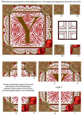 Vintage Red Y Monogram All 4 Corner Stacker Card Front