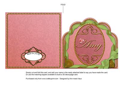 Pink Green Amy Ornate Scalloped Folded Card