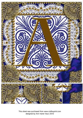 Vintage Blue a Monogram 8inch Picture Sheet