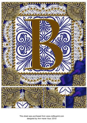Vintage Blue B Monogram 8inch Picture Sheet