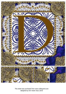 Vintage Blue D Monogram 8inch Picture Sheet