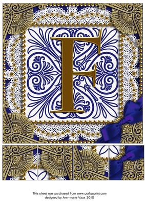 Vintage Blue F Monogram 8inch Picture Sheet