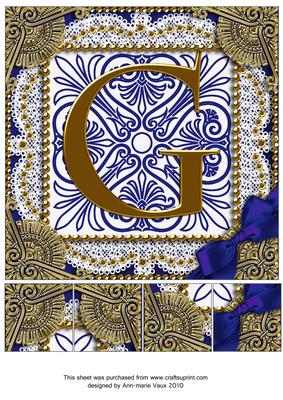 Vintage Blue g Monogram 8inch Picture Sheet