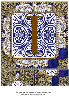 Vintage Blue I Monogram 8inch Picture Sheet