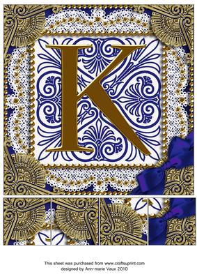 Vintage Blue K Monogram 8inch Picture Sheet