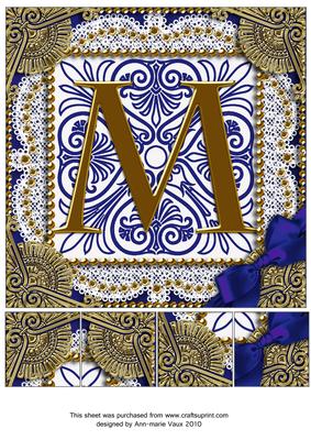 Vintage Blue m Monogram 8inch Picture Sheet