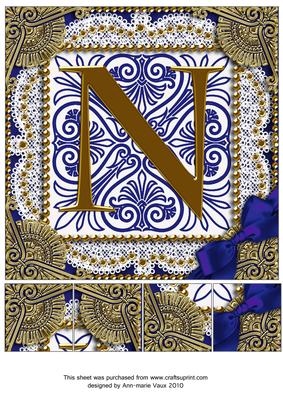 Vintage Blue N Monogram 8inch Picture Sheet