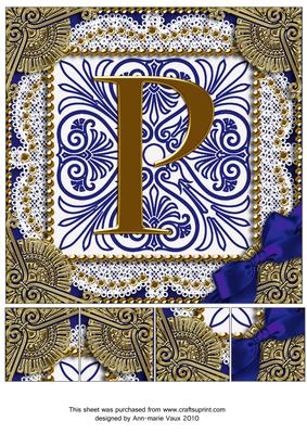 Vintage Blue P Monogram 8inch Picture Sheet