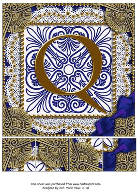 Vintage Blue Q Monogram 8inch Picture Sheet