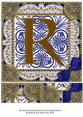 Vintage Blue R Monogram 8inch Picture Sheet