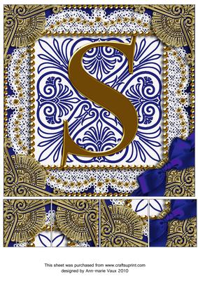 Vintage Blue S Monogram 8inch Picture Sheet