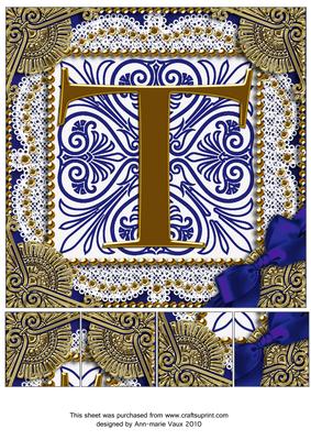 Vintage Blue T Monogram 8inch Picture Sheet