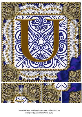 Vintage Blue U Monogram 8inch Picture Sheet