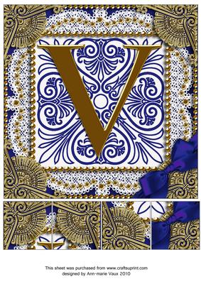 Vintage Blue V Monogram 8inch Picture Sheet