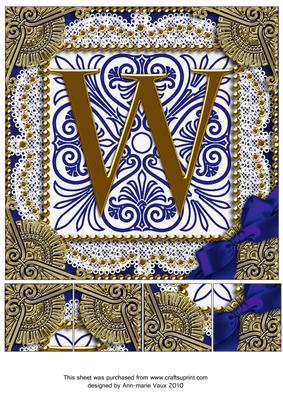 Vintage Blue W Monogram 8inch Picture Sheet