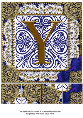 Vintage Blue Y Monogram 8inch Picture Sheet