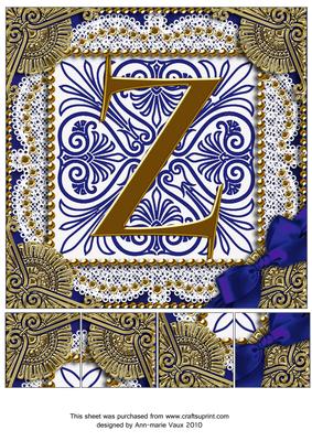 Vintage Blue Z Monogram 8inch Picture Sheet