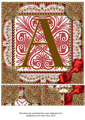 Vintage Red a Monogram 8inch Picture Sheet
